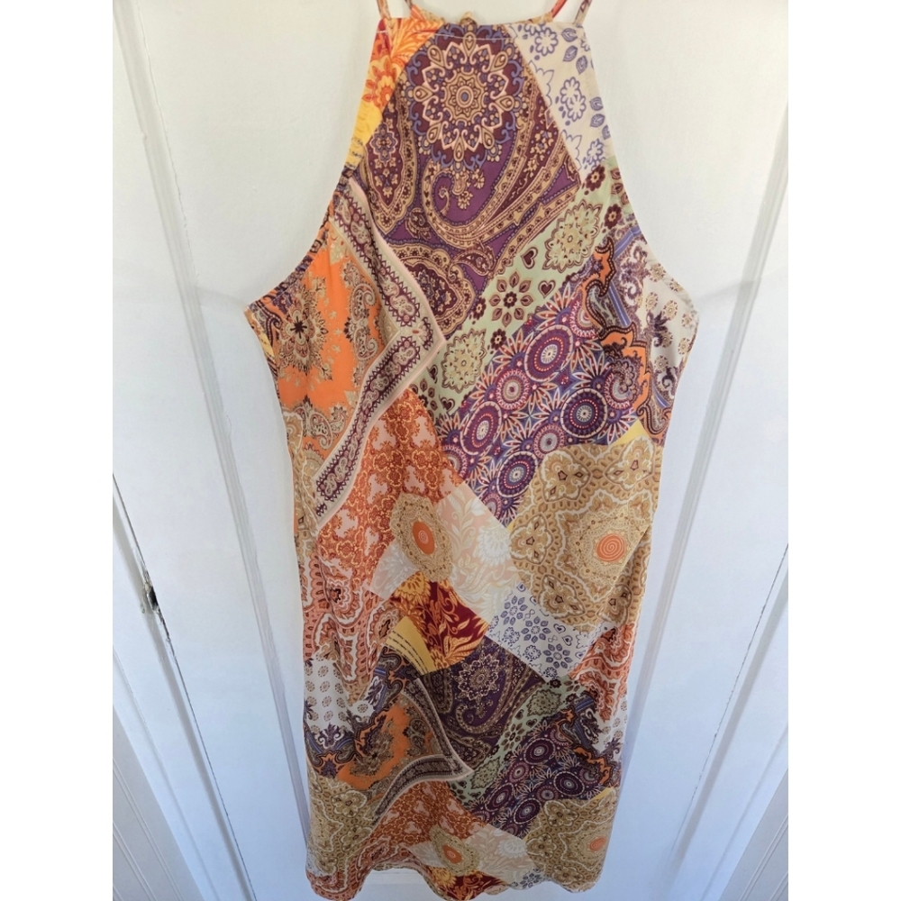 Vici‎ Women's Patchwork Midi Dress Size M Silky Boho Hippie Fairy Scarf Print - Picture 5 of 13